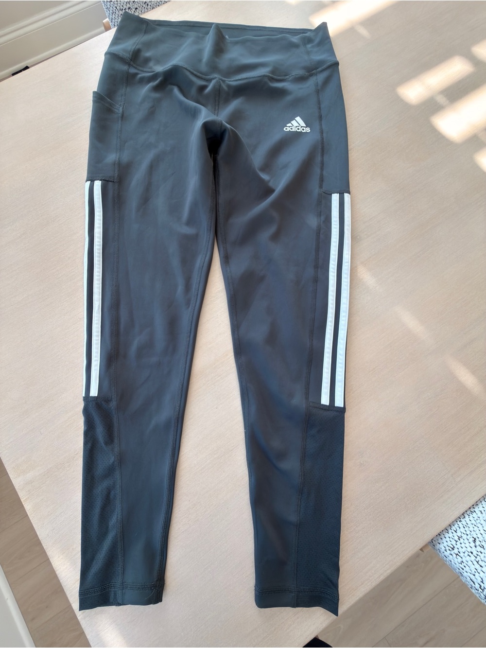 adidas Black Leggings with White Side Stripes - Large